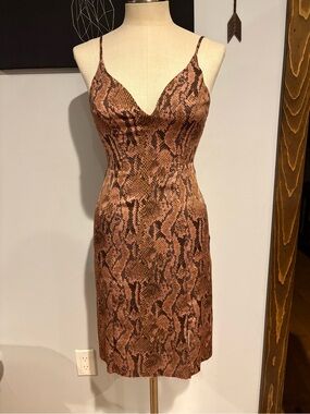 Express Brown Snake Print Slip Dress XS